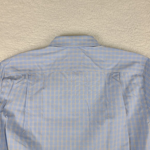 Joseph Abboud Dress Shirt Mens XL Blue Brown Check Non Iron Cotton Button Up - Picture 9 of 11